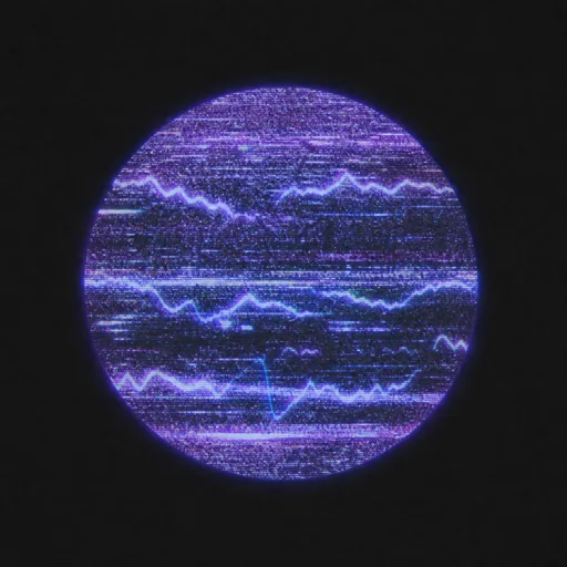 A central glowing CPU microchip on a beige background, splitting into pixelated three-dimensional voxel audio waveforms in cyan and orange, representing a noisy digital transmission and signal degradation.