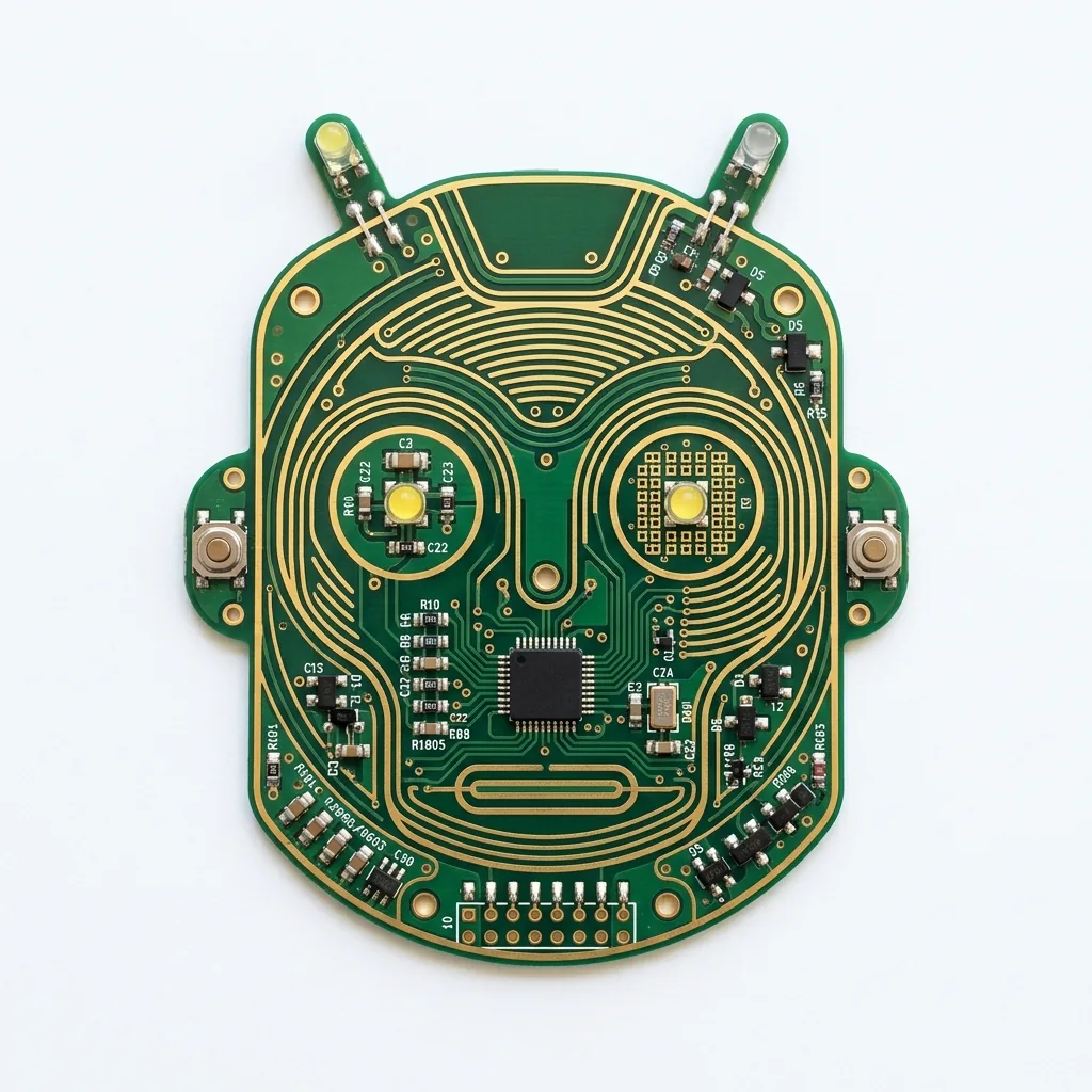 发光 CPU 微芯片与像素化音频波形，代表带电路质感的数字机器人变声效果。