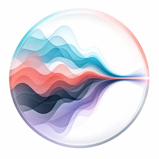 Multiple overlapping and intertwining wavy light ribbons in shades of blue, red, and purple converging into a single beam, representing a rich multi-voice chorus effect.